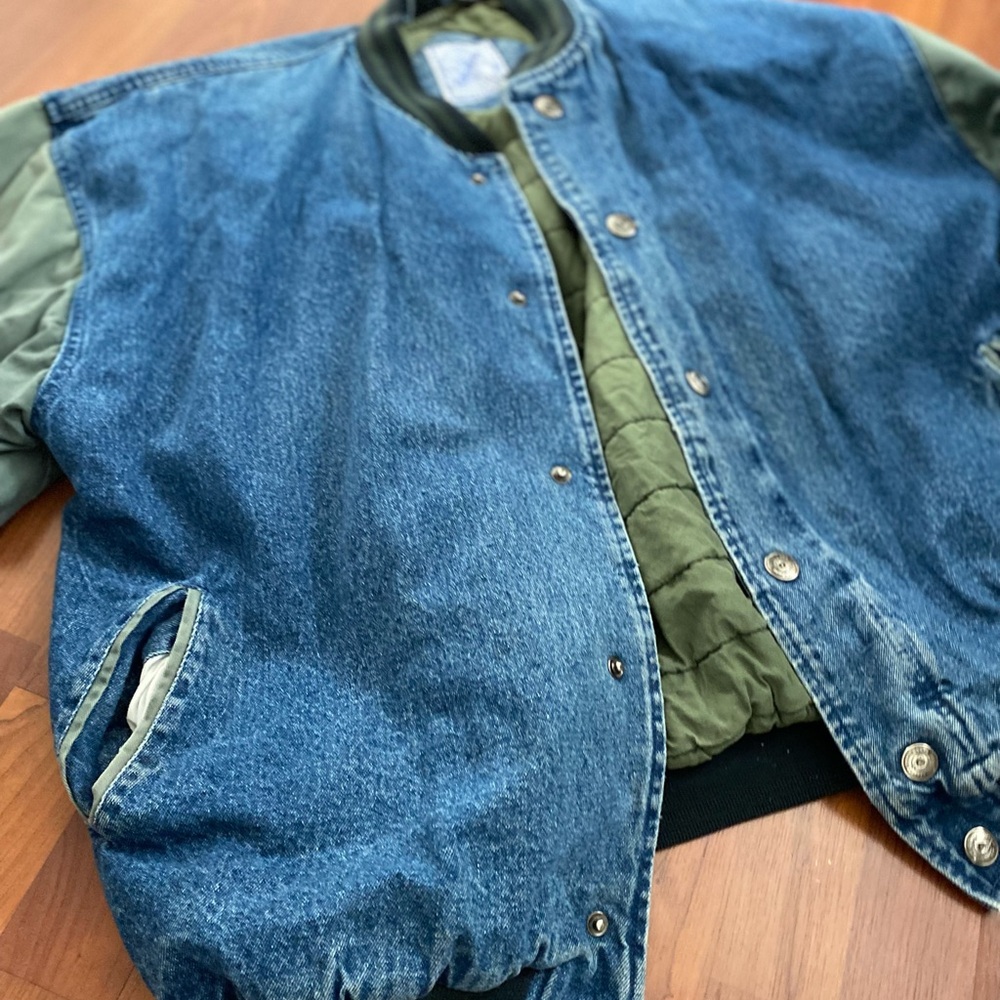Vintage Expeditions Denim and Olive Green Bomber Jacket
